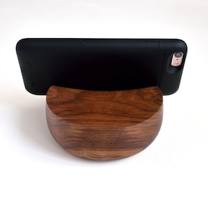 Handmade Solid Wood Phone Stand - Handmade Solid Wood Tablet Stand. Walnut, dark wood phone stand. Wood turned home decor.