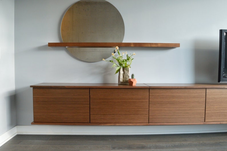 Round Mirror With Floating Shelf Made to Order Solid Wood Etsy