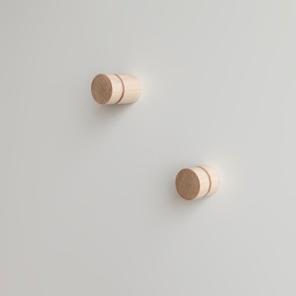 The Cut Dowel Wall Knob Set - Handmade Round Wood Wall Hook - Maple Wall Knob