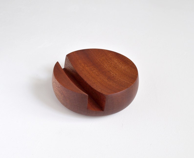 Handmade Solid Wood Phone Stand - Handmade Solid Wood Tablet Stand. Walnut, dark wood phone stand. Wood turned home decor.