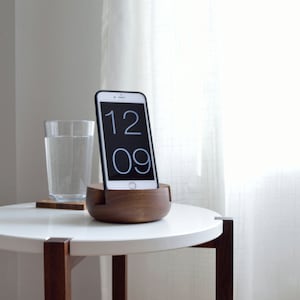 Handmade Solid Wood Phone Stand - Handmade Solid Wood Tablet Stand. Walnut, dark wood phone stand. Wood turned home decor.