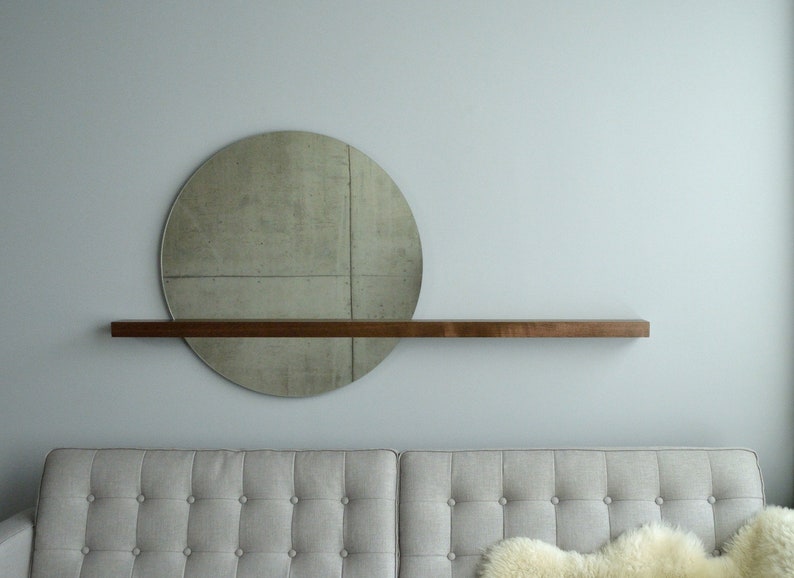 Round Mirror With Floating Shelf Simple Modern Shelf Etsy UK
