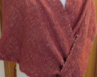 Coral shawl with metallic bling has self closure