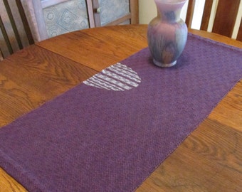 Handwoven "Blue Moon in Purple Rain" cotton table runner or wall hanging in fancy twill pattern