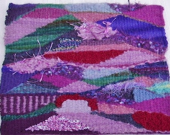 Handwoven tapestry "Passionate Purple Polygons" abstract wall hanging