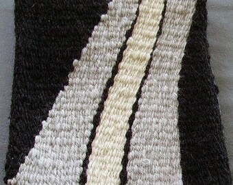 Handwoven small tapestry "Keep On Truckin" black, white and gray wool