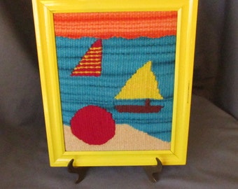 Handwoven tapestry "Crayon Colors: Ball and Boats" in cheery colors