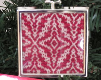Framed handwoven Christmas ornament
