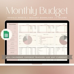 Monthly Budget Spreadsheet | Google Sheets Template, Budget Planner, Financial Dashboard, Expense Tracker, Bill Calendar, Debt Tracker
