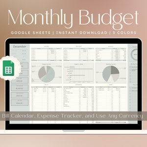 Monthly Budget Spreadsheet | Google Sheets Template, Budget Planner, Financial Dashboard, Expense Tracker, Bill Calendar, Debt Tracker