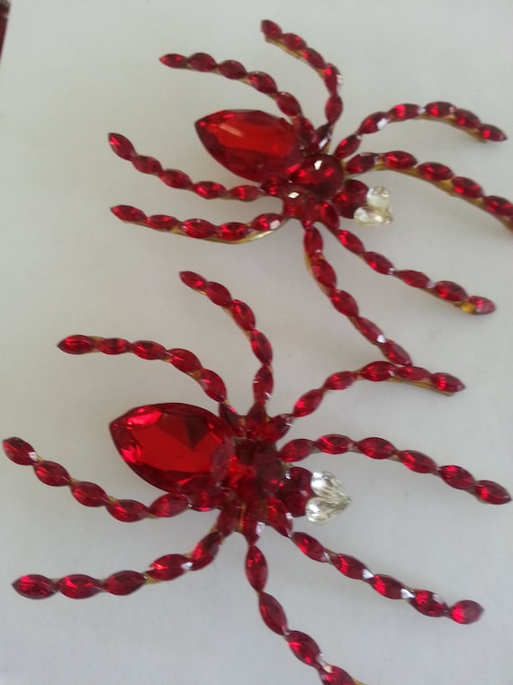 Over-sized Antique Ruby Crystal Spider Earrings
