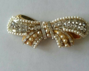 Pearl and Crystal Bowtie Brooch