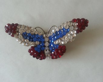 Swarovski Austrian Crystal Butterfly Brooch Red White & Blue