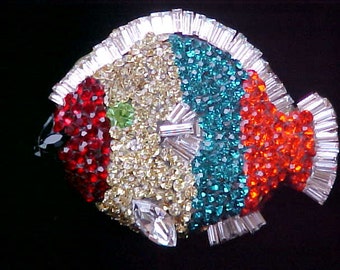 Colorful Swarovski Crystal Fish Brooch