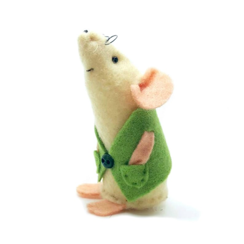 Handmade felt mouse ornament, Light Green