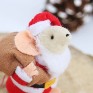 Father Christmas Mouse Decoration, felt mouse