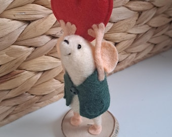 Mouse with Heart - Handmade felt mouse gift
