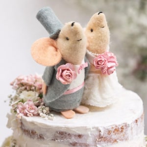 Filz Hochzeit Mäuse Cake Topper, Braut und Bräutigam, Handgemachte Verzierung