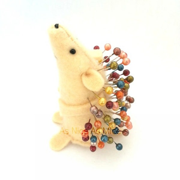 Pin Cushion Hedgehog- or felt mouse - handmade from felt- sewing accessories- comes with colourful pins, - for sewer