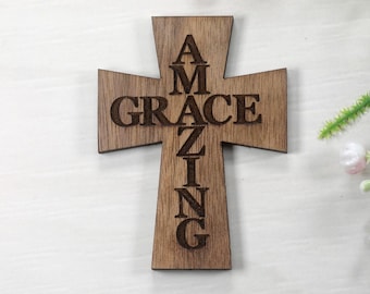 Baptism Favor - Wooden Cross Christening Favor - Walnut Gift - Christian Cross - Amazing Grace - Wedding Favor - Religious Ceremony