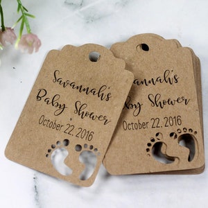 Etichette Kraft personalizzate per la doccia per bambini - Etichette di ringraziamento Kraft - Etichette per i piedi dei bambini - Etichette regalo neutre personalizzate - Bomboniere per la doccia per bambini per ragazzi
