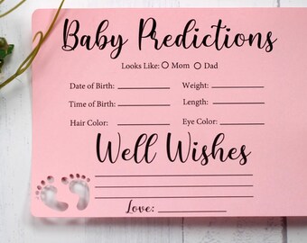 Baby Predictions and Wishes Cards for Baby Shower Game, Baby Pink Advice Cards for Sprinkle _Die Cut Baby Feet (Set of 10)