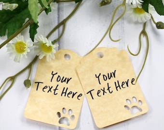 Custom Paw Print Tags - Antique Gold Baby Shower Favor Tags - Personalized Animal Gift Tags - Dog Theme - Event Tags - Puppy Party