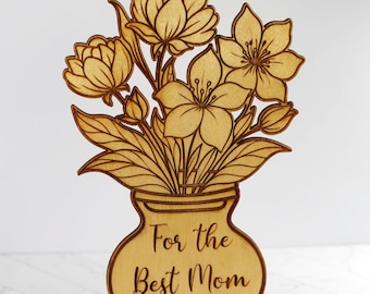 Personalized Wooden Vase for Mother's Day, Stand Up Card