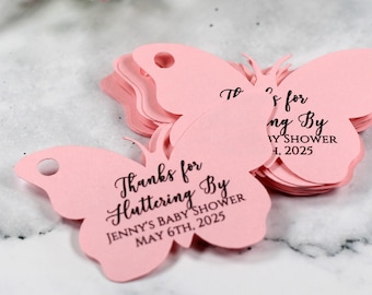 Etiquetas de mariposa rosa - Etiquetas de favor de boda rosa personalizadas - Etiquetas de fiesta de mariposa - Etiquetas de mariposa - Gracias personalizadas por revolotear