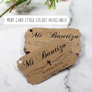 Mi Bautizo Tags Baptism Thank You Tags Catholic Favor Tags for Boy Personalized Christening First Communion Labels Custom Baptism Kraft Brown