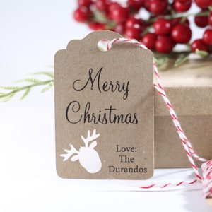 Christmas Gift Tags Set of 12 - Kraft Tags with Reindeer - Personalized Christmas Tags - Custom Holiday Favors - Present Labels