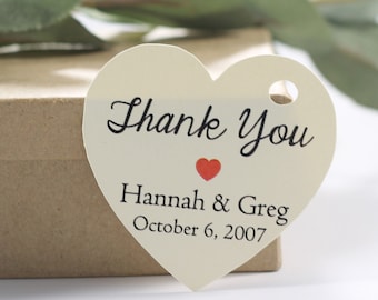 Personalized Heart Shaped Tags  - Cream Heart Tags - Bridal Shower Tags - Custom Wedding Party Tags - Red Heart Thank You Tags