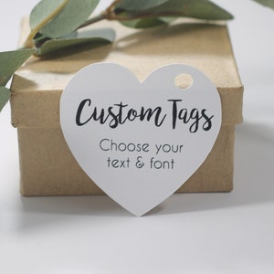 Custom Heart Tags  - White Heart Tag - Bridal Shower Favor Tags - Personalized Party Tags - Custom Heart Shaped Hang Tags - Wedding Labels