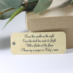 Gouden baby shower tags - baby shower gunst tags - baby shower gunst tags - ooievaar gedicht - kaars gunst - dank u tags - deze kaars branden