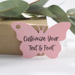 Pink Butterfly Tags  - Custom Light Pink Wedding Favor Tags - Butterfly Party Tags - Thank You Bridal Shower - Personalized Butterfly Kisses