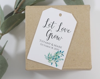 Let Love Grow Wedding Tags - Custom Thank You Tags with Greenery - Thank You Labels - Floral White Tags - Bridal Shower Succulent Favors