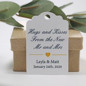 Custom Wedding Tags Personalized White Tags Elegant Labels White Custom Wedding Favors Hugs and Kisses from the Mr and Mrs image 2