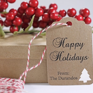 Christmas Gift Tags Set of 12 - Kraft Tags with Christmas Tree - Personalized Christmas Tags - Custom Holiday Favors - Present Labels