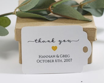 Custom White Thank You Tags  - Personalized Wedding Tags - White Custom Shower Favors - Custom Escort Tags - Elegant Black and Gold