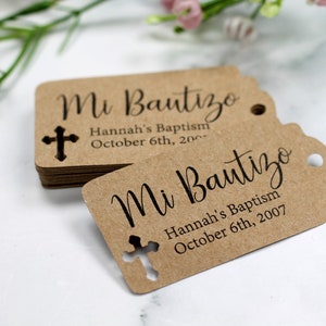 White Baptism Tags Mi Bautizo Thank You Labels for Baptism White Catholic Favor Tags First Communion Party Favor Tags Kraft Brown