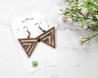 Walnut Earrings for Women - Triangle Geometric Earrings - Rustic Earrings - Long Earrings