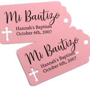 White Baptism Tags Mi Bautizo Thank You Labels for Baptism White Catholic Favor Tags First Communion Party Favor Tags Baby Pink