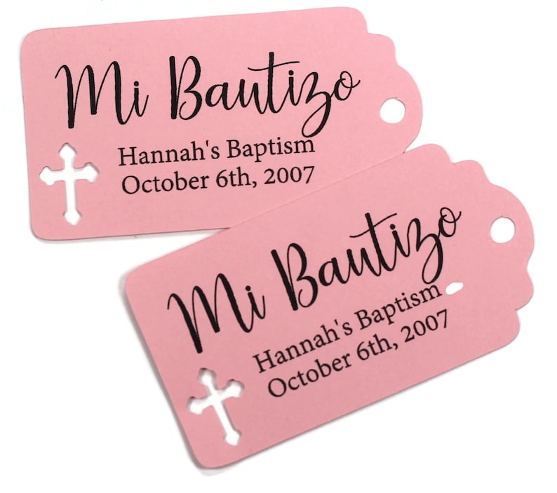 White Baptism Tags Mi Bautizo Thank You Labels for Baptism White Catholic Favor Tags First Communion Party Favor Tags Baby Pink