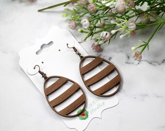 Easter Egg Earrings for Women - Wooden Earrings - Walnut Easter Earrings - Spring Earrings - Easter Basket Gift - Gift for Girls