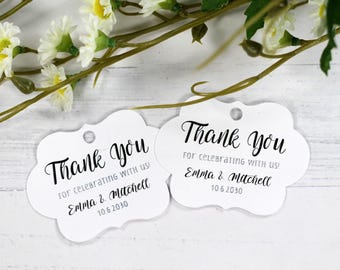 Personalized Wedding Favor Tags - Thank You for Celebrating With Us Labels in White