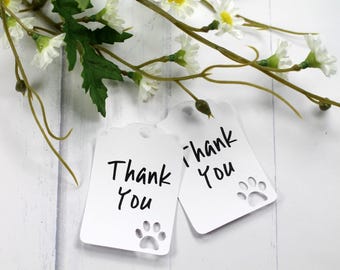 Paw Print Tags - Baby Shower Favor Tags - Thank You Animal Gift Tags - Dog Theme - Event Tags - Puppy Party - Dog Birthday in White