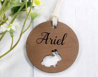 Personalized Wooden Bunny Tag – 3D Easter Basket Name Tag