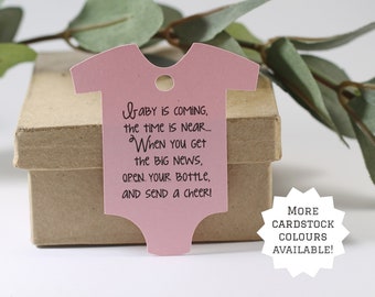 Baby is Coming Shower Tags - One Piece Wine Favors - Open Your Bottle and Send a Cheer - Baby Boy Shower Tags for Champagne Bottles