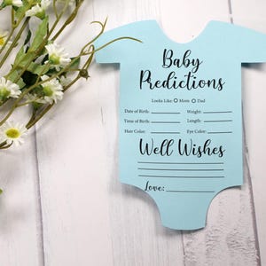 Kaarten met voorspellingen en wensen van baby's voor babyshowerspel, babyblauwe advieskaarten voor strooi: babyromper (set van 10)