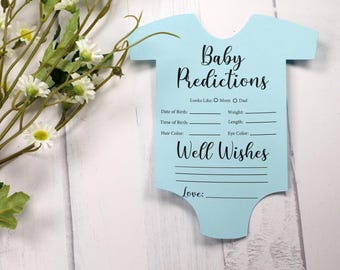 Baby Predictions and Wishes Cards for Baby Shower Game, Baby Blue Advice Cards for Sprinkle - Baby One Piece Shape (Set of 10)